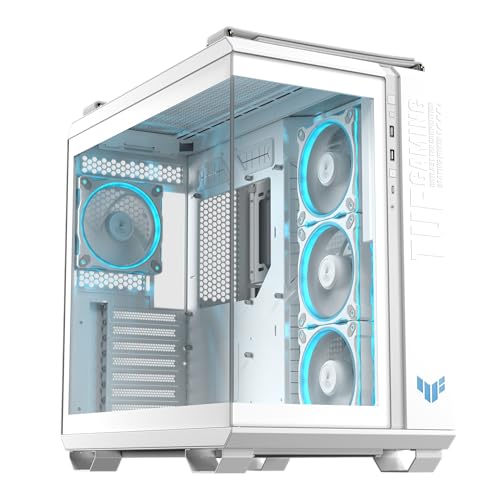 ASUS TUF Gaming GT502 Horizon TG ARGB White modulares Zweikammer-Gehäuse (Panoramadesign, 4 vorinstallierte ARGB-Lüfter, Front Panel High-Speed USB Type-C, weiß) von ASUS