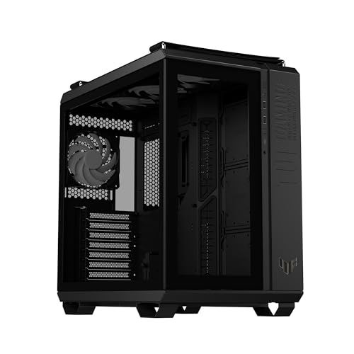 ASUS TUF Gaming GT502 Plus TG ARGB Black PC-Gehäuse für Gaming-PC, Mid ATX, Dual-Kamera, werkzeuglose Seitenplatten, USB 3.2 Gen2 Typ-C, 4 vorinstallierte ARGB-Lüfter, Schwarz von ASUS