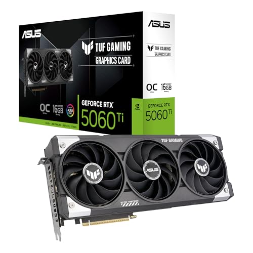 ASUS TUF Gaming GeForce RTX 5060 Ti OC Edition 16GB GDDR7 Gaming Grafikkarte (Nvidia GeForce RTX5060Ti DLSS 4, 3,1-Slot Design, PCIe 5.0, 3X DisplayPort 2.1b, 1x HDMI 2.1b, TUF-RTX5060TI-O16G-GAMING) von ASUS