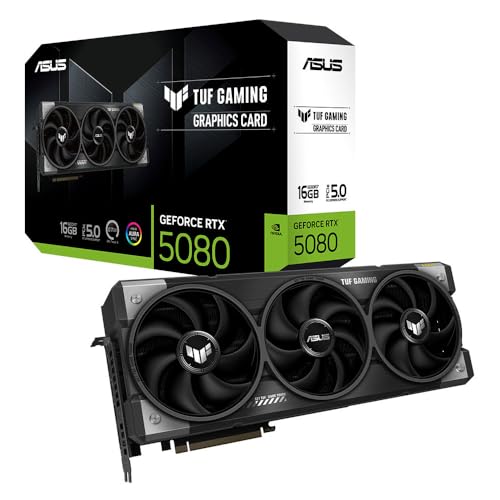 ASUS TUF Gaming GeForce RTX 5080 16GB GDDR7 Gaming Grafikkarte (Nvidia GeForce RTX5080, 3,6 Slot Design, PCIe 5.0, 2X HDMI 2.1b, 3X DisplayPort 2.1a, TUF-RTX5080-16G-GAMING) von ASUS
