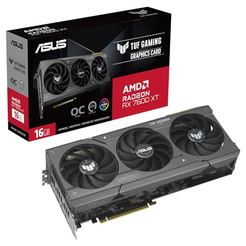 ASUS TUF Gaming Radeon RX 7600 XT OC Edition 16GB GDDR6 Gaming Grafikkarte schwarz (AMD Radeon RX7600XT, PCIe 4.0, 1x HDMI 2.1, 3X DisplayPort 2.1, TUF-RX7600XT-O16G-GAMING) von ASUS