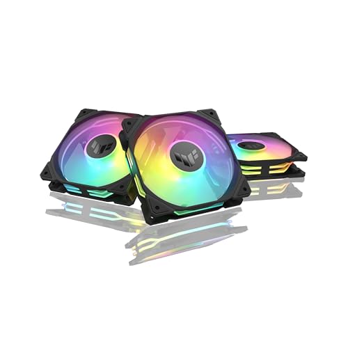 ASUS TUF Gaming TR120 ARGB Standard Blade Black 3IN1 Gehäuselüfter 3er Pack (120mm PWM PC Lüfter, 2000 rpm, 3,3 mm H2O, 77,4 CFM Luftstrom, 16 einzeln adressierbare RGB-LEDs, schwarz) von ASUS