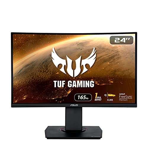ASUS TUF Gaming VG24VQR - 24 Zoll Full HD Curved Monitor - 165 Hz, 1ms MPRT, FreeSync Premium - VA Panel, 16:9, 1920x1080, DisplayPort, HDMI, ergonomisch von ASUS