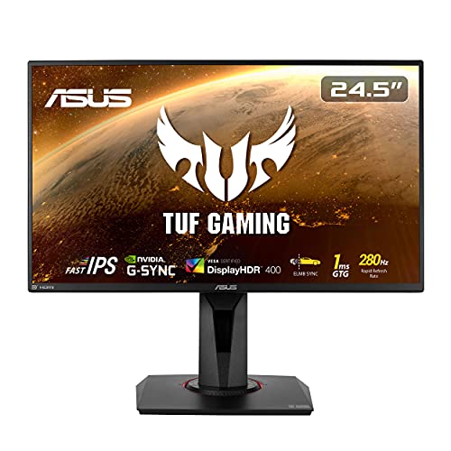 ASUS TUF Gaming VG259QM | 24,5 Zoll Full HD Monitor | 280 Hz, 1ms GtG, G-Sync kompatibel, DisplayHDR 400 | Fast IPS Panel, 16:9, 1920x1080, DisplayPort, HDMI, ergonomisch von ASUS