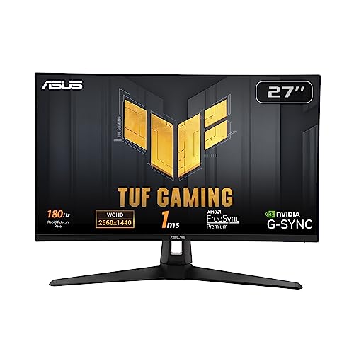 ASUS TUF Gaming VG27AQ3A - 27 Zoll WQHD Monitor - 180 Hz, 1ms GtG, G-Sync, FreeSync, , ELMB, GameFast Input , HDR10 - Fast-IPS Panel, 16:9, 2560x1440, DisplayPort, HDMI, Speaker, Schwarz,27" WQHD von ASUS