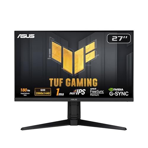 ASUS TUF Gaming VG27AQL3A - 27 Zoll WQHD Monitor - 180 Hz, 1ms GtG, FreeSync, G-Sync, Adaptive Sync, ELMB, DisplayHDR 400 - Fast-IPS Panel, 16:9, 2560x1440, DP, HDMI, USB, ergonomisch, Speaker von ASUS