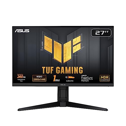 ASUS TUF Gaming VG27AQML1A - 27 Zoll WQHD Monitor - 260 Hz, 1ms GtG, G-Sync, FreeSync, AdaptiveSync, ELMB, GameFast, DisplayHDR 400 - Fast-IPS, 16:9, 2560x1440, USB-Hub, DP, HDMI, ergonomisch, Speaker von ASUS