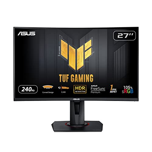 ASUS TUF Gaming VG27VQM - 27 Zoll Full HD Curved Monitor - 240 Hz, 1ms MPRT, FreeSync Premium - VA Panel, 16:9, 1920x1080, DisplayPort, HDMI, USB-Hub, ergonomisch, Schwarz von ASUS