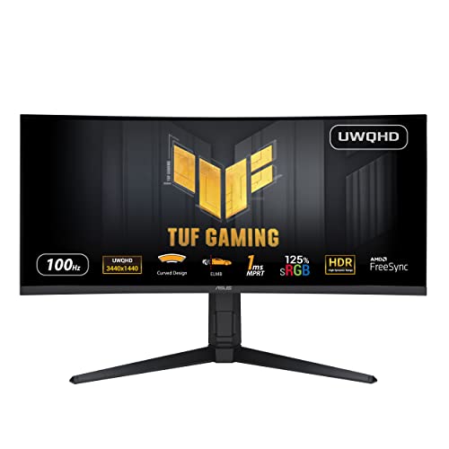 ASUS TUF Gaming VG34VQEL1A - 34 Zoll UWQHD Curved Monitor - 100 Hz, 1ms MPRT, FreeSync, HDR 10 - VA Panel, 21:9, 3440x1440, DisplayPort, HDMI, USB, ergonomisch, Schwarz von ASUS