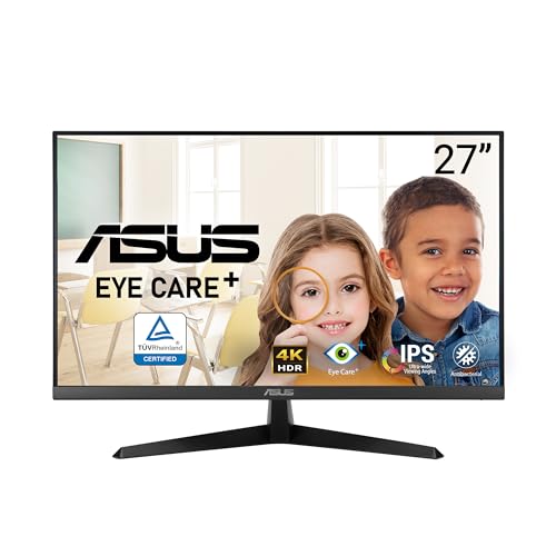 ASUS Eye Care VY27UQ - 27 Zoll 4K UHD Monitor - 60 Hz, 5ms GtG, AdaptiveSync, HDR-10, Eye Care Plus Technik, 10-bit IPS Panel, Vesa 100x100, 16:9, 3840x2160, DisplayPort, HDMI, Speaker von ASUS