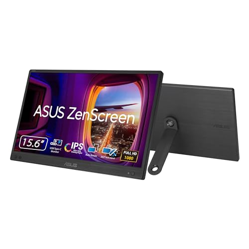 ASUS ZenScreen MB166CR - 15,6 Zoll tragbarer USB Monitor - Full HD 1920x1080, Typ-C, Autorotation, leichtes Design, 360° Kickstand, ZenScreen Sleeve - IPS Panel, 16:9, entspiegelt von ASUS
