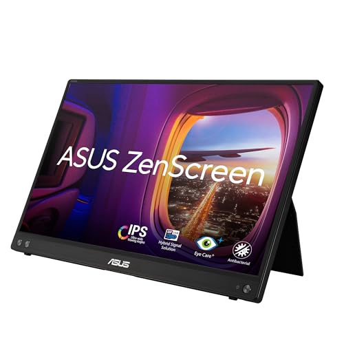 ASUS ZenScreen MB16ACV - 15,6 Zoll tragbarer USB Monitor - Full HD 1920x1080, Hybrid Typ-C, Autorotation, leichtes Design, Kickstand, Antibakteriell, Stativ Sockel - IPS Panel, 16:9, entspiegelt von ASUS