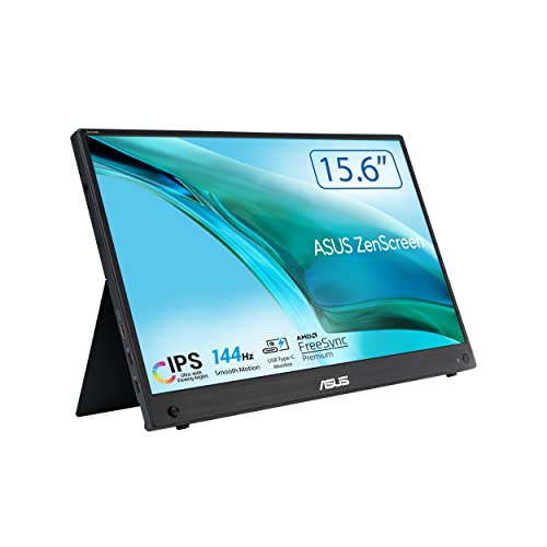 ASUS ZenScreen MB16AHG - 15,6 Zoll tragbarer USB Monitor - Full HD 1920x1080, Typ-C, Mini HDMI, Autorotation, Kickstand, Stativ Sockel - IPS Panel, 144Hz, FreeSync Premium, 16:9, entspiegelt von ASUS
