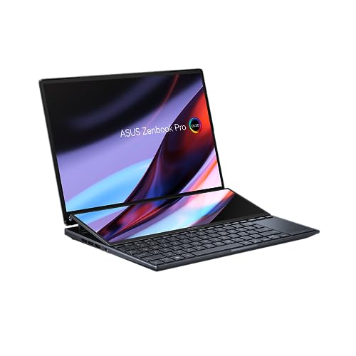 ASUS Zenbook Pro 14 Duo OLED Laptop | 14,5" 120Hz OLED WQXGA+ Display | Intel Core i9-12900H | 32 GB RAM | 2 TB SSD | NVIDIA RTX 3050Ti | Windows 11 | QWERTZ Tastatur | Tech Black von ASUS