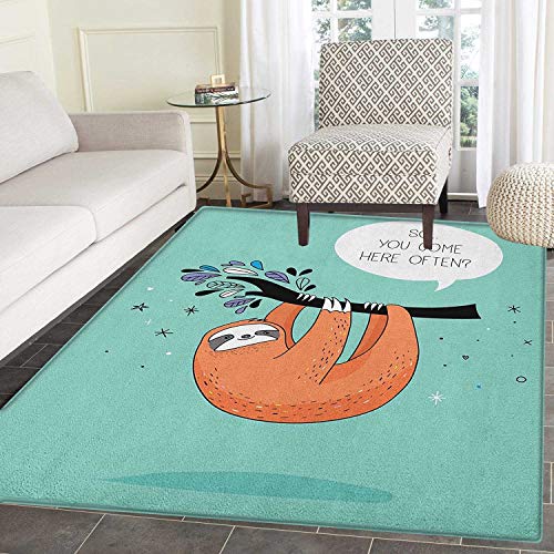 Animal Area Silky Smooth Rugs Cartoon Design Print Sloth with a Flirty Quote So You Come Here Often Color Image Floor Mat Pattern 4'x6' Multicolor von ASUS