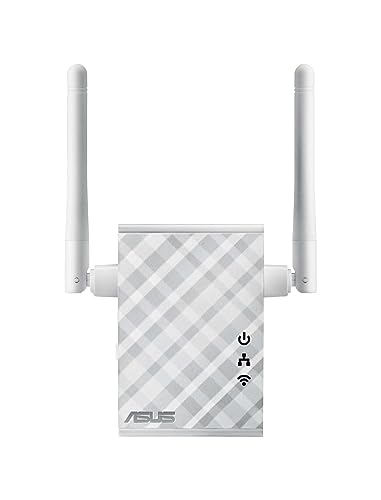 Asus RP-N12 Repeater (Wi-Fi 4 N300, WLAN Reichweitenverlängerung, Power-Schalter, 2 externe Antennen, App Steuerung) von ASUS