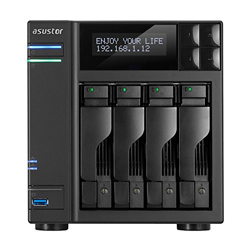 Asustor AS7004T-I5 4-Bay NAS-Systeme, Intel Core i5, 3 GHz Quad-Core, 8GB DDR3, GbE x 2, HDMI, SPDIF, PCI-E (10GbE Ready), USB 3.0 und SATA, LCD Panel, WOL Mehrfarbig von ASUS