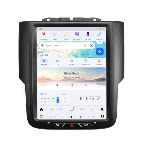 10,5 Zoll Autoradio für Dodge Ram 2013-2018 1500 2500 3500, T-Style Android 12.0 System Touchscreen Multimedia Player 4G + 64G Built in Carplay Android Auto Navigation WiFi Bluetooth SWC von ASVEGE