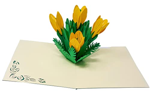 Flowers & Tree's 3D Pop Up Karte für Geburtstag, Abschlussfeier, Valentinstag, Muttertag, Jahrestag, Dankeschön, Besserung, alle Anlässe (Gelbe Lilie) von ASVP Shop