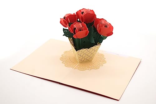 Flowers & Tree's 3D Pop Up Karte für Geburtstag, Abschlussfeier, Valentinstag, Muttertag, Jahrestag, Dankeschön, Genesung, alle Anlässe (rote Rosen) von ASVP Shop
