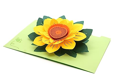Flowers & Tree's 3D Pop Up Karte für Geburtstag, Abschlussfeier, Valentinstag, Muttertag, Jahrestag, Dankeschön, gute Besserung, alle Anlässe (gelbe große Sonnenblume) von ASVP Shop