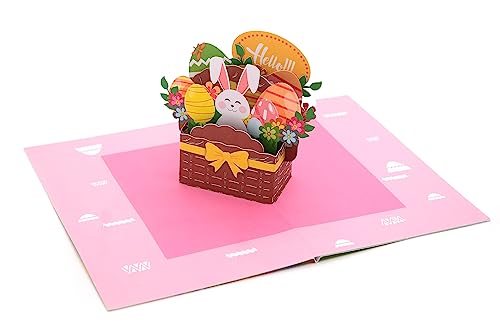 Happy Easter 3D Pop Up Ostereier Bunny Blumenkorb Grußkarte, Handgemachte Karte für Ostern, Perfektes Ostergeschenk von ASVP Shop