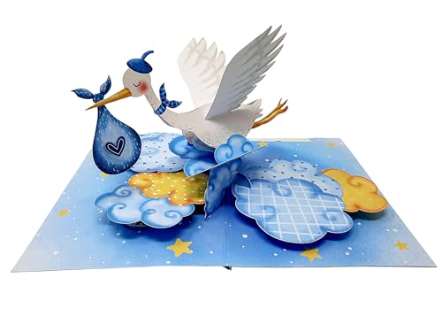 New Baby Blue Crane 3D Pop Up Karte, Geburtstagskarte, Handgemachte Grußkarte, Geschenk für Junge Mädchen, Glückwunschkarte, Beste Wünsche, Vogelkarte von ASVP Shop