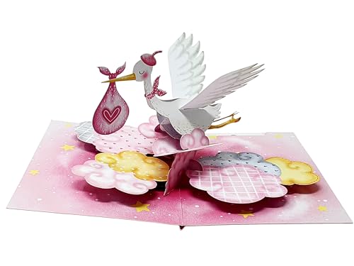 New Baby Pink Crane 3D Pop Up Karte, Geburtstagskarte, Handgemachte Grußkarte, Geschenk für Junge Mädchen, Glückwunschkarte, Beste Wünsche, Vogelkarte von ASVP Shop