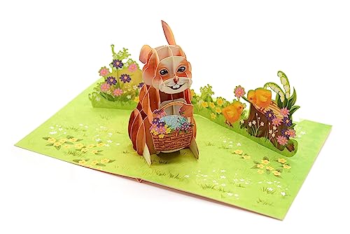 Osterhase 3D Pop Up Karte, Frohe Ostern 3D Pop Up, Ostereier Hase Blumenkorb Grußkarte, Handgemachte Karte für Ostern, Perfektes Ostergeschenk von ASVP Shop