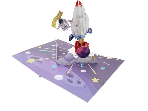 Space Rocket 3D Pop Up Karte, Geburtstagskarte, Handgemachte Grußkarte, Geschenk für Junge Mädchen, Kinderparty, Karte für Sohn, Tochter, Enkel von ASVP Shop