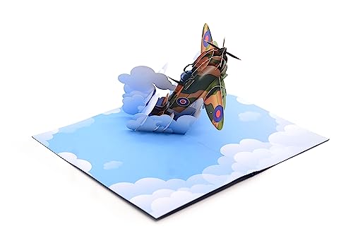Spitfire 3D Pop Up Karte, RAF Geschenke, Geschenk für Flugzeugbewunderer, handgefertigte Vatertagskarte, Geburtstagskarte, Flying Spitfire 3D Modell von ASVP Shop