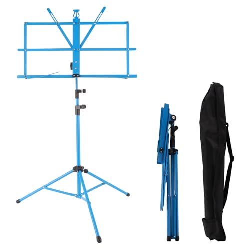ASelected Notenständer, tragbares Reiseregal, Musikinstrument-Zubehör, stabiles verstellbares Höhenhebe-Stativ, Basismetall mit Noten-Klammer, mit einer Handtasche (blau) von ASelected