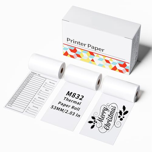 ASprink 53MM Thermopapier, Kompatibel mit Allen Marken M832 Portable Drucker, Thermopapierrolle mit 3 Rollen von ASprink