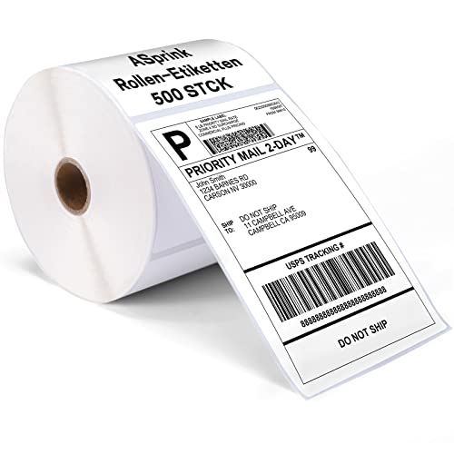 Thermopapier 4"x 6" (100mm×150 mm), Direkt Versandetiketten DHL Etiketten, Selbstklebendes Thermopapier Versandetiketten für Labeldrucker (1 Pack der Rolle Etiketten 500 Stück) von ASprink