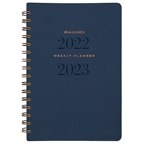 AT-A-GLANCE 2022–2023 Planer, wöchentlich und monatlich, akademisch, 14 x 21 cm, klein, Signature Collection, Marineblau (YP200A20) von AT-A-GLANCE