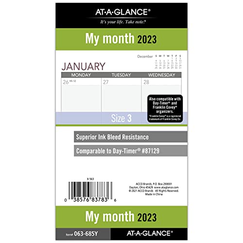 AT-A-GLANCE 2023 Monatsplaner-Nachfüllpackung, 87129 Tages-Timer, 9,5 x 16,5 cm, Größe 3, monatliche Registerkarten (063-685Y) von AT-A-GLANCE