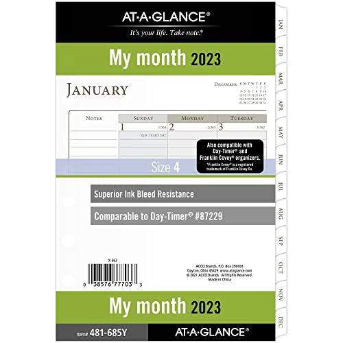 AT-A-GLANCE 2023 Monatsplaner-Nachfüllpackung, 87229 Tages-Timer, 14,7 x 21,6 cm, Größe 4, Schreibtischgröße, linierte Tagesblöcke, lose Blätter, monatliche Registerkarten (481-685Y) von AT-A-GLANCE