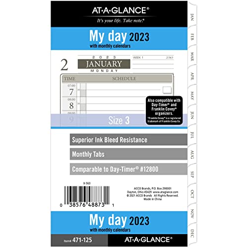 AT-A-GLANCE 2023 Tages- und Monatsplaner Nachfüllpackung, halbstündlich, 12800 Tages-Timer, 9,5 x 16,5 cm, Größe 3, eine Seite pro Tag (471-125) von AT-A-GLANCE