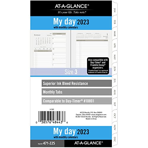 AT-A-GLANCE 2023 Tages- und Monatsplaner Nachfüllpackung, stündlich, 10801 Tages-Timer, 9,5 x 16,5 cm, Größe 3, zwei Seiten pro Tag (471-225) von AT-A-GLANCE