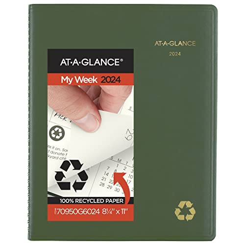 AT-A-GLANCE 2024 Wochen- und Monatsplaner, Viertelstündliches Terminkalender, 21,6 x 27,9 cm, groß, recycelt, Monatsregister, Grün (70950G6024) von AT-A-GLANCE