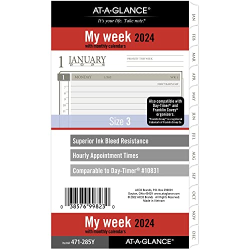 AT-A-GLANCE 2024 Wochen- und Monatsplaner Nachfüllpackung, 9,5 x 17,5 cm, tragbare Größe, lose Blätter (471-285Y-24) von AT-A-GLANCE