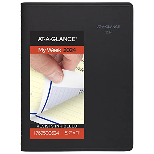 AT-A-GLANCE 769500524 Wochen- und Monatsplaner 2024, QuickNotes, Viertelstündliches Terminkalender, Monatsregister, 21,6 x 27,9 cm, große Taschen, Schwarz (769500524) von AT-A-GLANCE