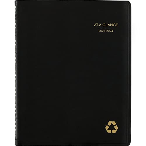 AT-A-GLANCE Akademischer Planer 2023-2024, Wochen- und Monatsplaner, Viertelstunden-Terminbuch, 21,6 x 27,9 cm, groß, monatliche Registerkarten, flexibler Einband, recycelt, schwarz (70957) G05) von AT-A-GLANCE