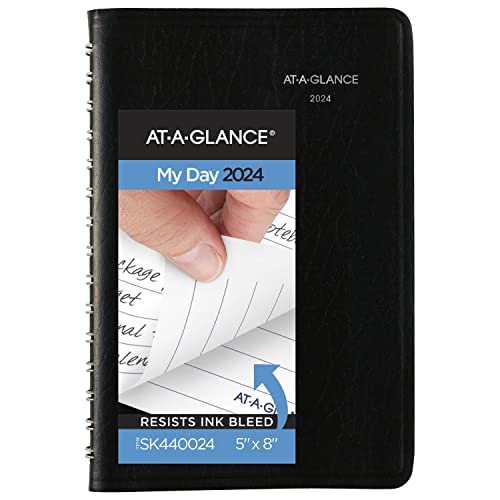 AT-A-GLANCE Tagesplaner 2024, DayMinder, stündliches Terminbuch, 12,7 x 20,3 cm, klein, Schwarz (SK440024) von AT-A-GLANCE