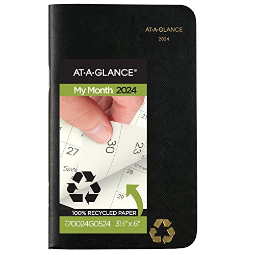 AT-A-GLANCE Taschenkalender 2024-2025, 2-Jahres-Planer, 8,9 x 15,2 cm, Taschenformat, recycelt, Schwarz (70024G0524) von AT-A-GLANCE