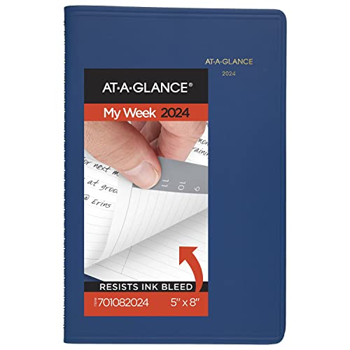 AT-A-GLANCE Terminkalender 2024, 12,7 x 20,3 cm, klein, modisch, blau (701082024) von AT-A-GLANCE