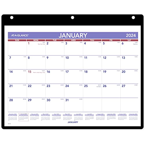 AT-A-GLANCE Wand- und Schreibtischkalender 2024, 27,9 x 20,3 cm, klein, mit transparentem Einband und Vinylhalter (SK80024) von AT-A-GLANCE