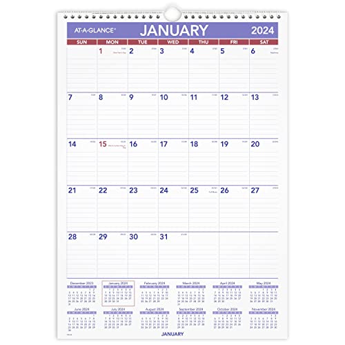 AT-A-GLANCE Wandkalender 2024, 30,5 x 43,2 cm, mittelgroß, monatlich, drahtgebunden (PM22824) von AT-A-GLANCE