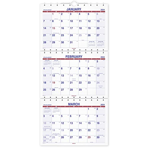AT-A-GLANCE Wandkalender 2024, 30,5 x 68,6 cm, groß, Move-A-Seite, drei Monate (PMLF112824) von AT-A-GLANCE