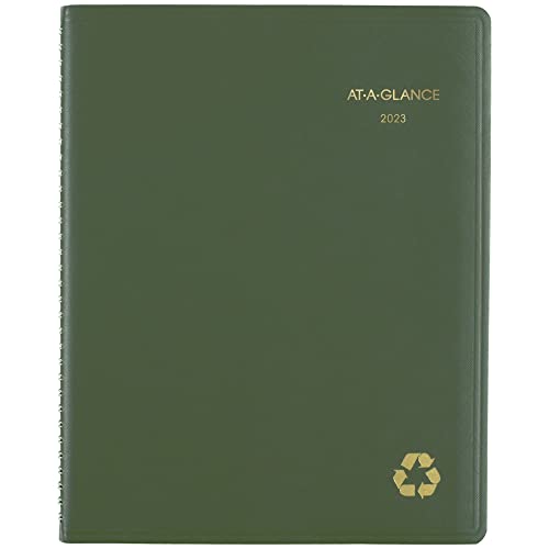 AT-A-GLANCE Wochen- und Monatsplaner 2023, Viertelstündliches Terminbuch, 21,6 x 27,9 cm, groß, recycelt, monatliche Registerkarten, grün (70950G60) von AT-A-GLANCE
